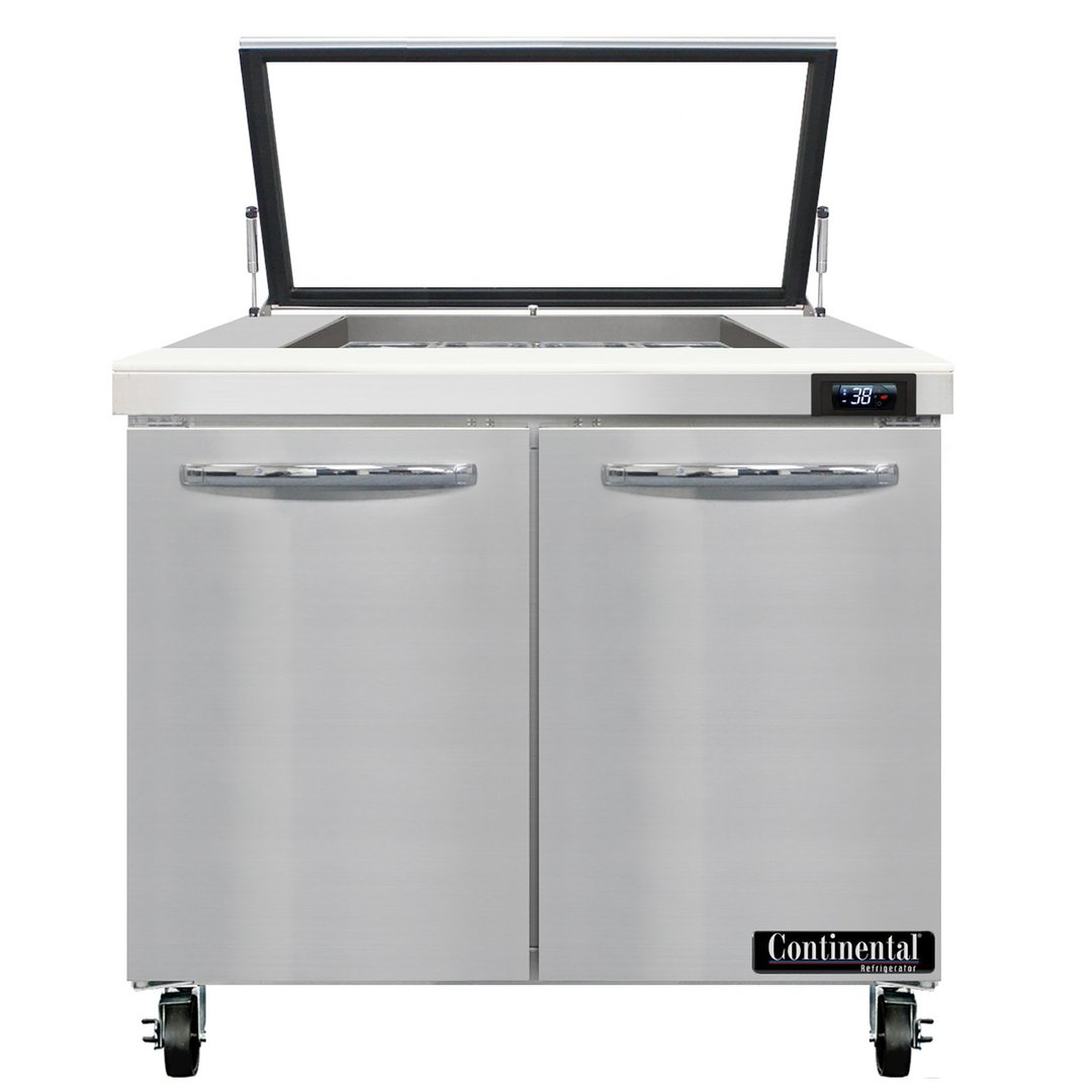 Continental Refrigerator SW36N12M-HGL 36" Mega Top Sandwich Prep Table w/ 2 Doors, 12 pans