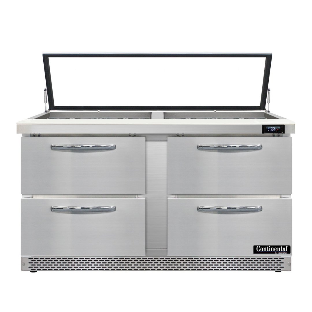 Continental Refrigerator SW60N24M-HGL-FB-D 60" Mega Top Sandwich Prep Table w/ 4 Drawers, 24 pans