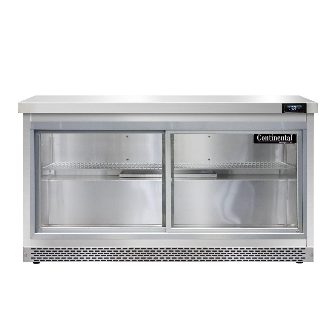 Continental Refrigerator SW60NSGD-FB 60" Worktop Refrigerator w/ 2 Sliding Glass Doors, 17 cu. ft.