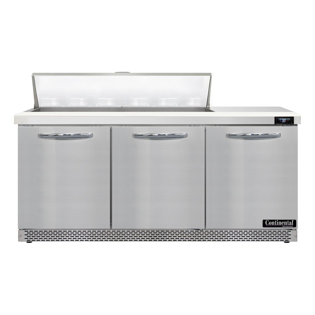 Continental Refrigerator SW72N12-FB 72" Sandwich / Salad Prep Table w/ 3 Doors, 12 Pans
