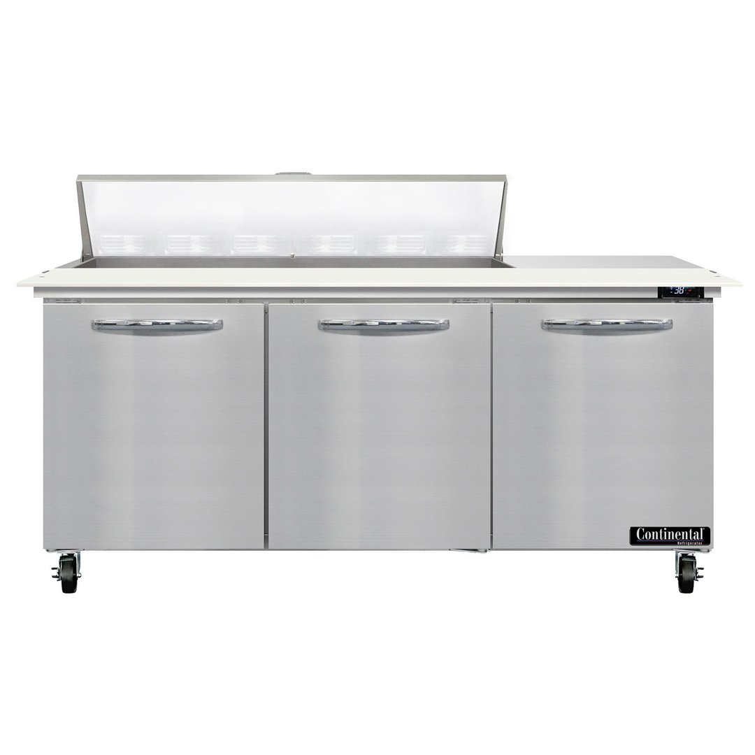Continental Refrigerator SW72N12C 72" Sandwich / Salad Prep Table w/ 3 Doors, 12 Pans