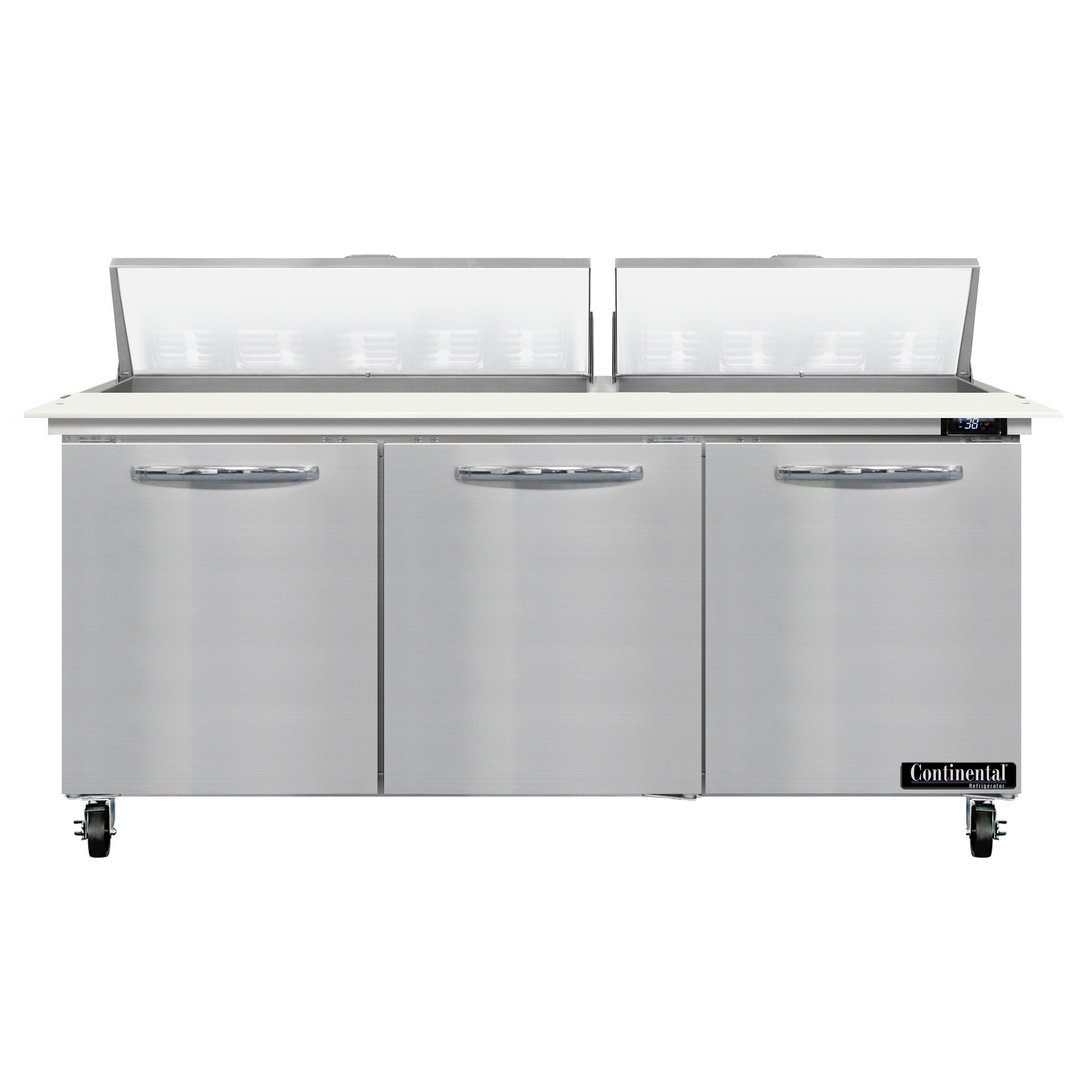 Continental Refrigerator SW72N18C 72" Sandwich / Salad Prep Table w/ 3 Doors, 18 Pans