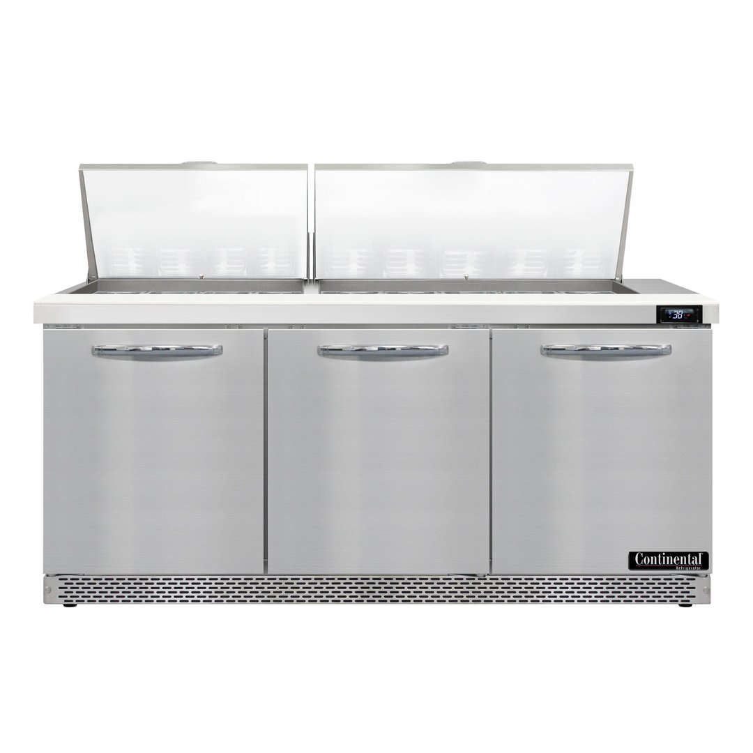 Continental Refrigerator SW72N27M-FB 72" Mega Top Sandwich Prep Table w/ 3 Doors, 27 pans