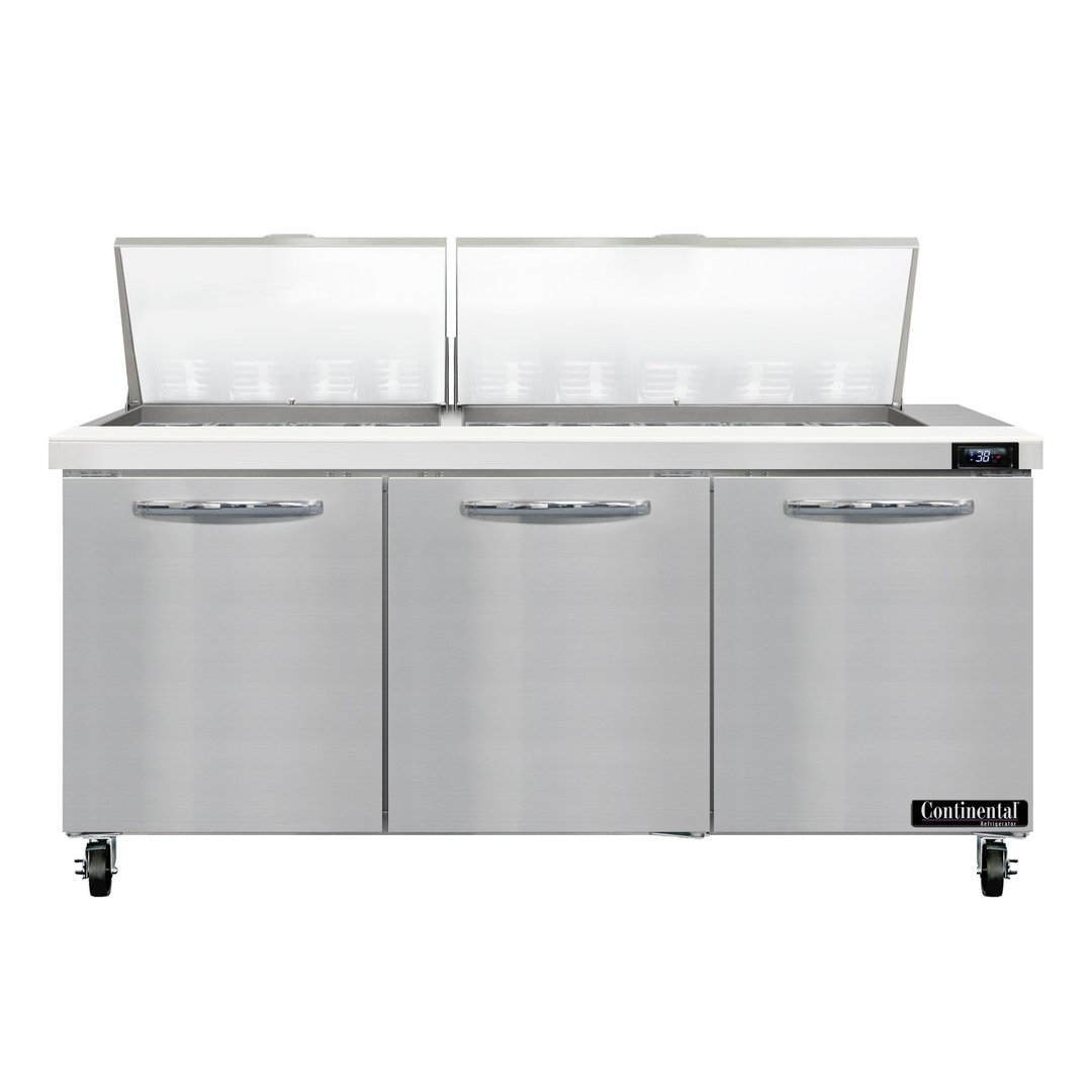Continental Refrigerator SW72N27M 72" Mega Top Sandwich Prep Table w/ 3 Doors, 27 pans