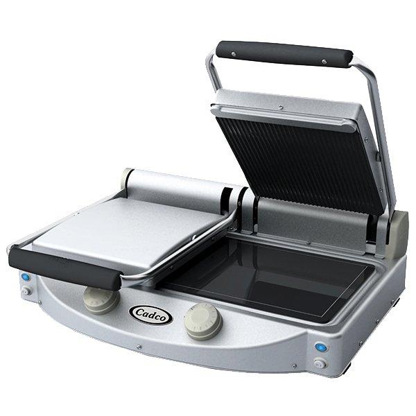 Cadco CPG-20 24" Double Glass/Ceramic Panini Grill, Grooved Top and Smooth Bottom Plates, 208/240V