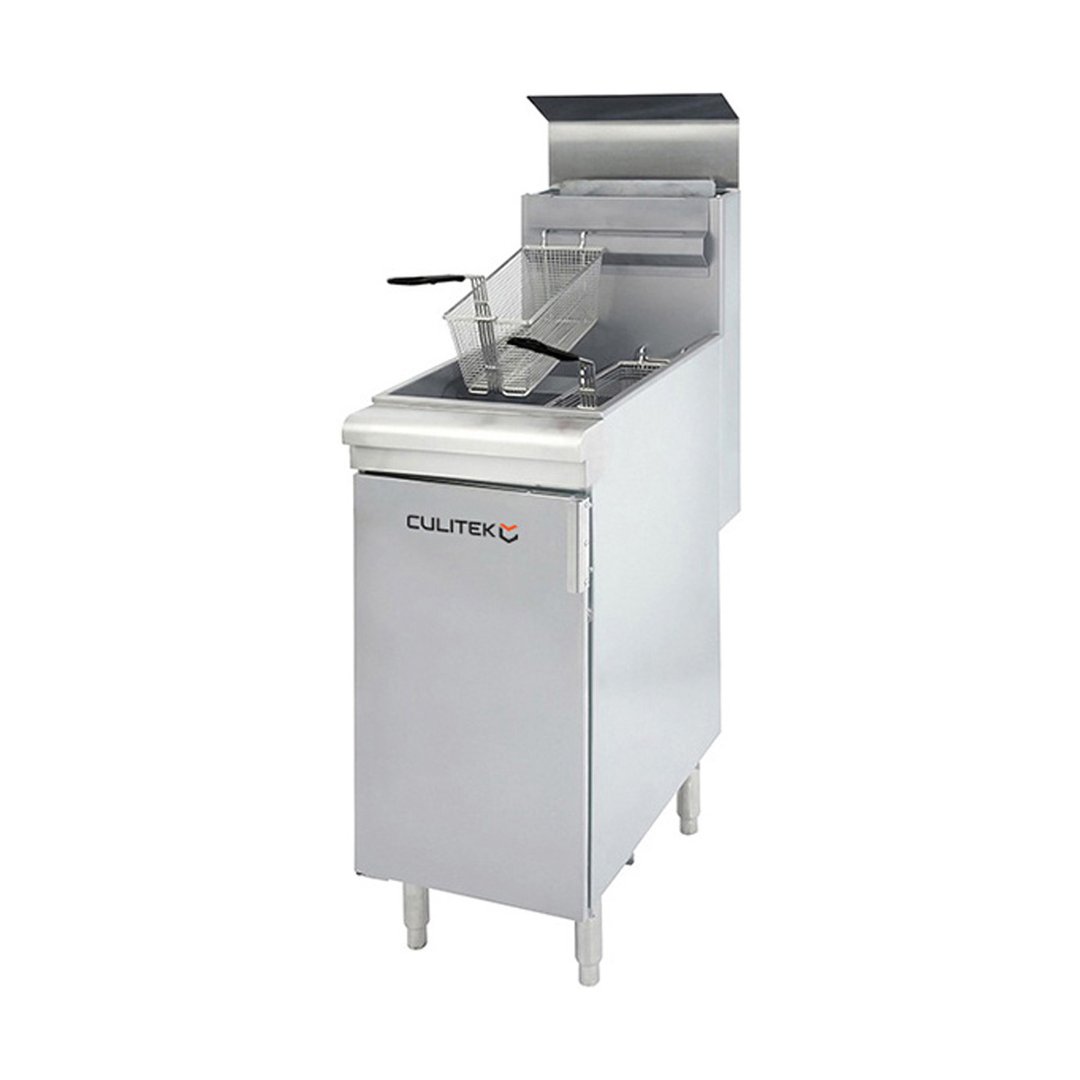 Culitek CULGF90NG Floor Model Full Pot Natural Gas Fryer with Single Pot, 40 lbs, Thermostatic Controls, 90.000 BTU
