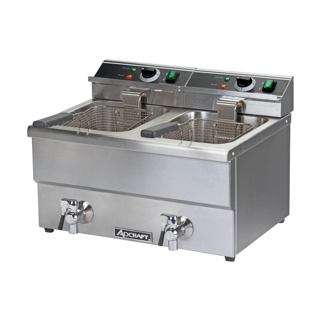 Adcraft DF-12L/2 Double-Tank Countertop Electric Deep Fryer w/ 2 Fryer Baskets, 25 lbs/hour Per Tank