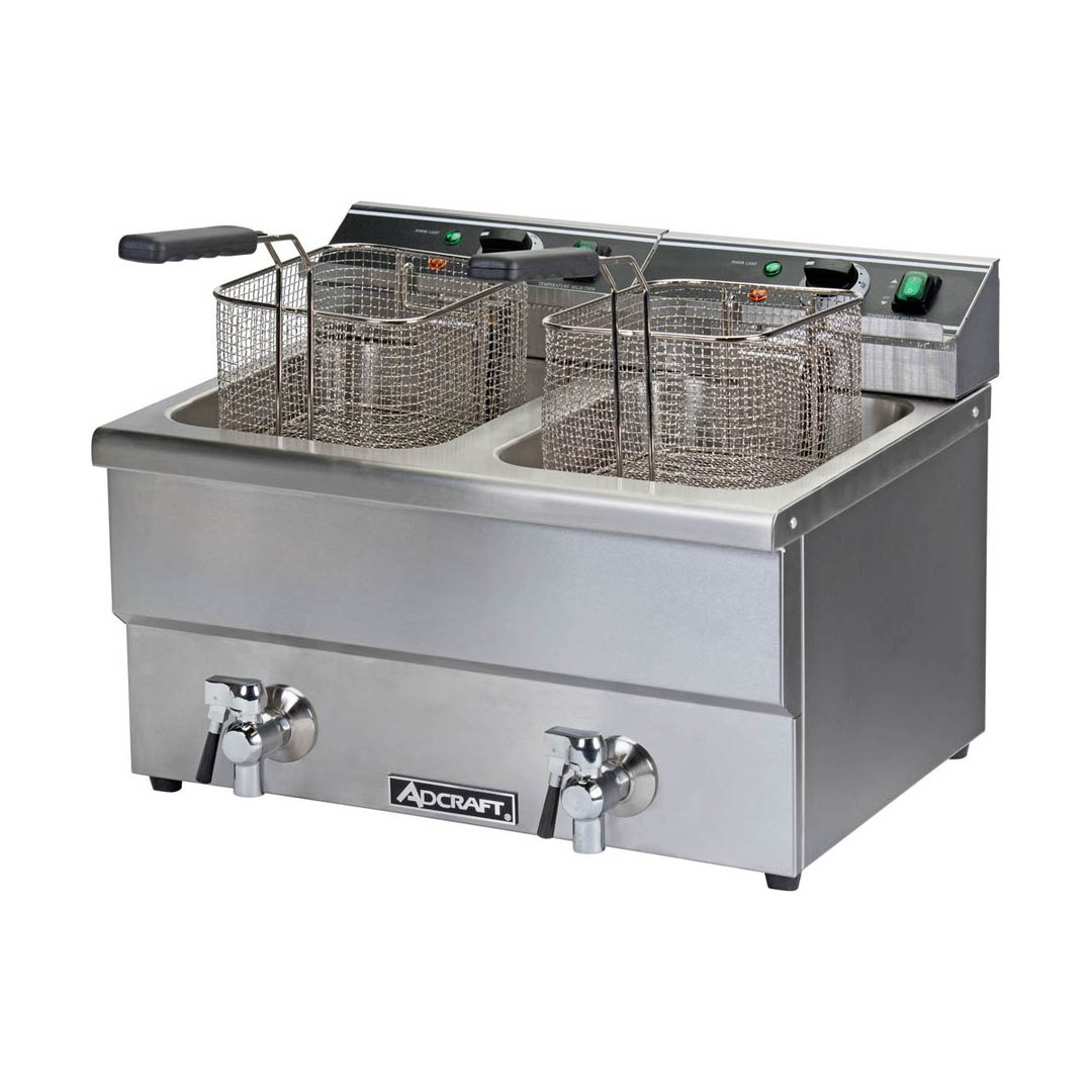 Adcraft DF-12L/2 Double-Tank Countertop Electric Deep Fryer w/ 2 Fryer Baskets, 25 lbs/hour Per Tank