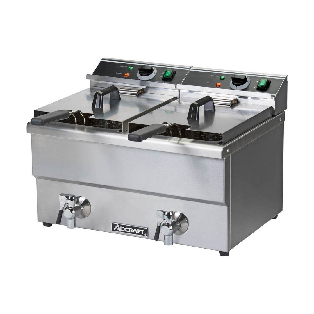 Adcraft DF-12L/2 Double-Tank Countertop Electric Deep Fryer w/ 2 Fryer Baskets, 25 lbs/hour Per Tank