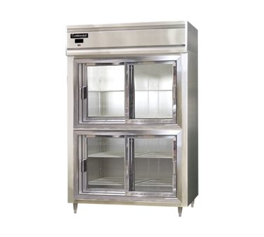 Continental Refrigerator D2RNSSSGDHD 52" Two Section Reach-In Refrigerator w/ 4 Sliding Half Glass Doors, All Stainless Steel, 50 cu. ft.