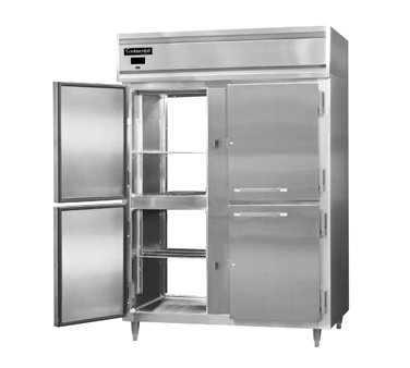 Continental DL2RFE-SS-PT-HD 57" 2-Section Pass-Thru Refrigerator/Freezer Combo w/ 8 Half Solid Doors, All Stainless Steel