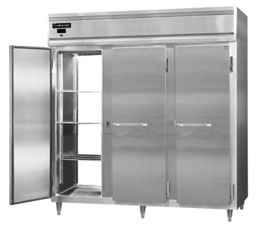 Continental DL3RRFE-SS-PT 86" 3-Section Pass-Thru Refrigerator/Freezer Combo w/ 6 Solid Doors, All Stainless Steel