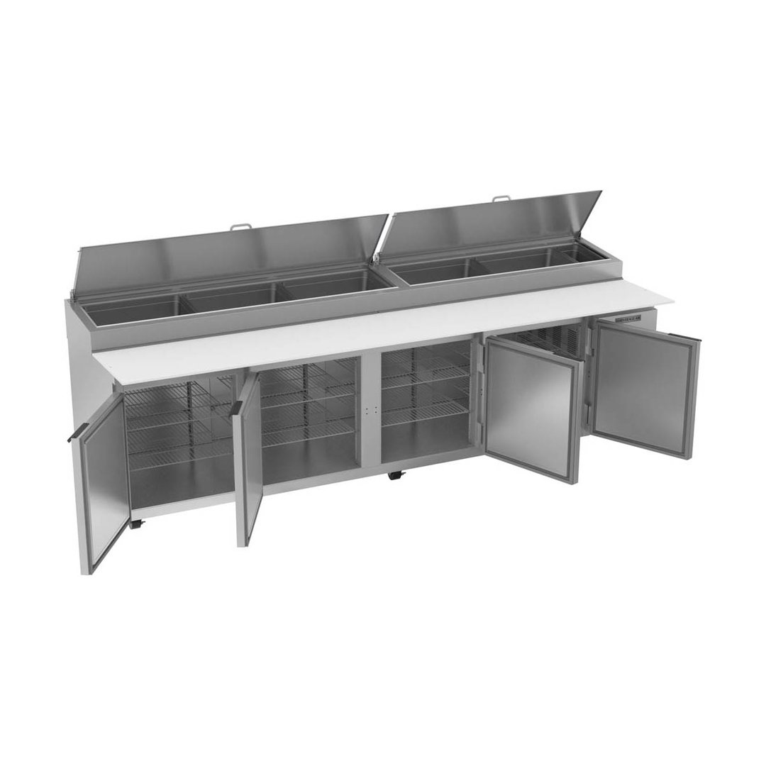 Beverage-Air DP119HC 119" Four Section Refrigerated Pizza Prep Table w/ 4 Doors, 42 cu. ft.
