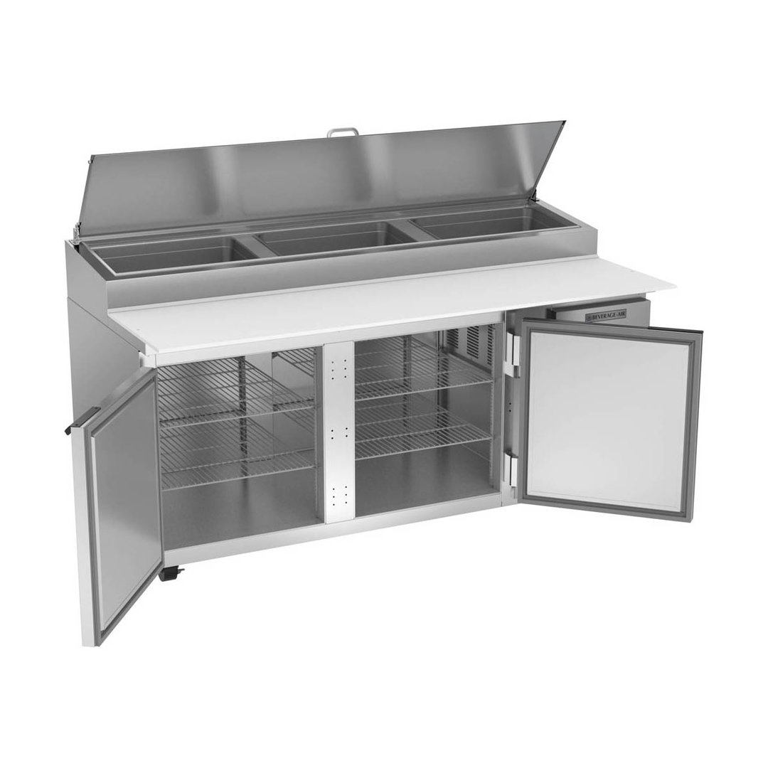 Beverage-Air DP72HC 72" Two Section Refrigerated Pizza Prep Table w/ 2 Doors, 22.8 cu. ft.
