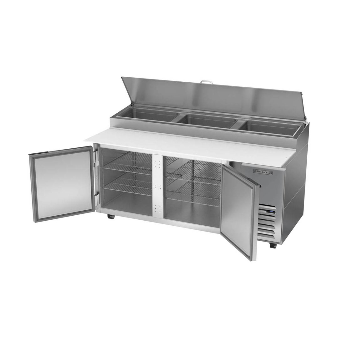 Beverage-Air DP72HC 72" Two Section Refrigerated Pizza Prep Table w/ 2 Doors, 22.8 cu. ft.