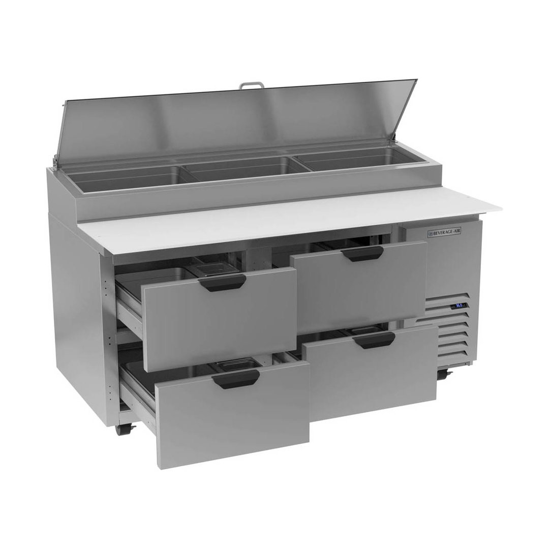 Beverage Air DPD67HC-4 67" Two Section Refrigerated Pizza Prep Table w/ 4 Drawers, 20.7 cu. ft.