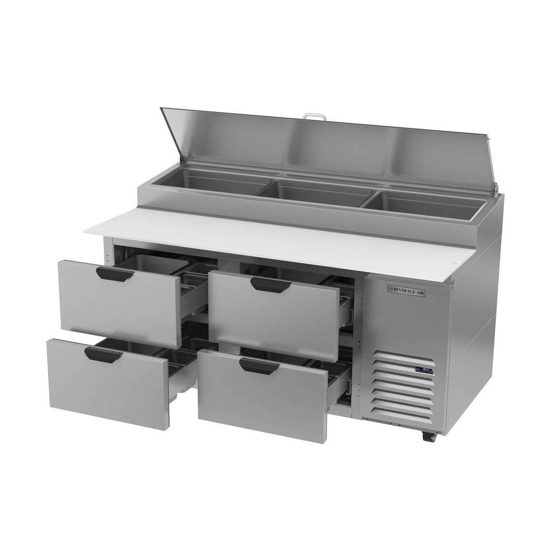 Beverage Air DPD67HC-4 67" Two Section Refrigerated Pizza Prep Table w/ 4 Drawers, 20.7 cu. ft.
