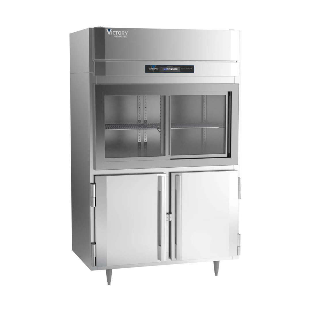 Victory DRS-2D-S1-HD-HC 52" Two Section Reach-In Refrigerator w/ 2 Sliding Glass & 2 Swing Solid Half Doors, Stainless Steel, 45 cu. ft.