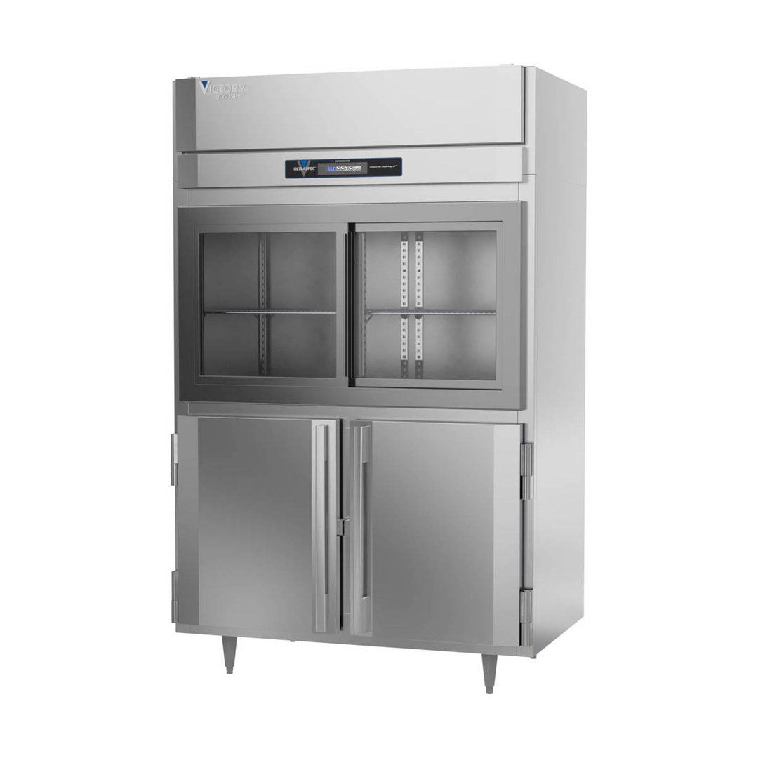 Victory DRS-2D-S1-HD-HC 52" Two Section Reach-In Refrigerator w/ 2 Sliding Glass & 2 Swing Solid Half Doors, Stainless Steel, 45 cu. ft.