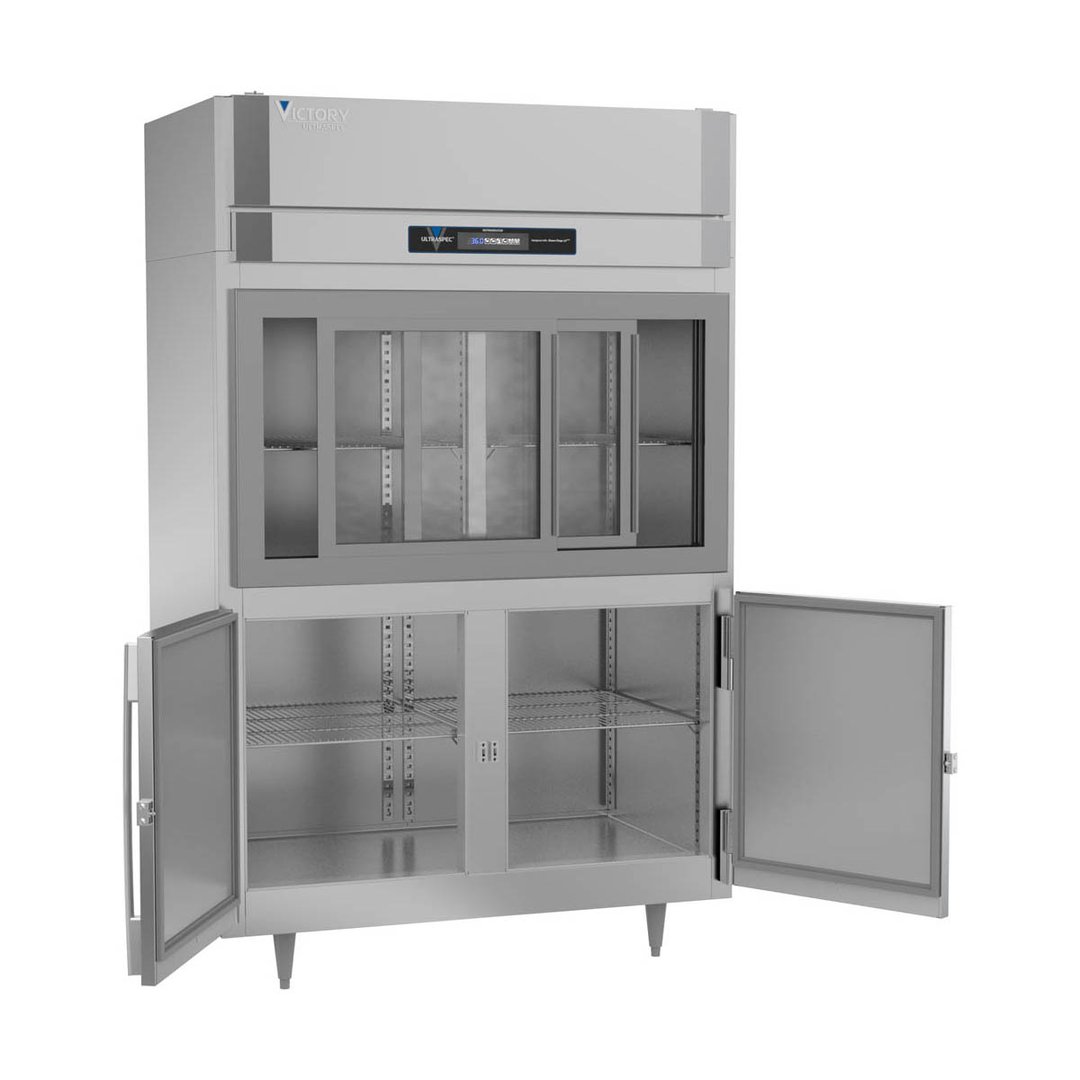 Victory DRS-2D-S1-HD-HC 52" Two Section Reach-In Refrigerator w/ 2 Sliding Glass & 2 Swing Solid Half Doors, Stainless Steel, 45 cu. ft.