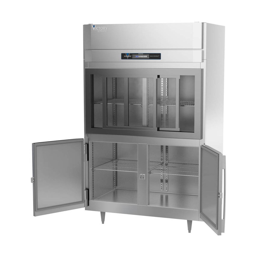 Victory DRS-2D-S1-HD-HC 52" Two Section Reach-In Refrigerator w/ 2 Sliding Glass & 2 Swing Solid Half Doors, Stainless Steel, 45 cu. ft.