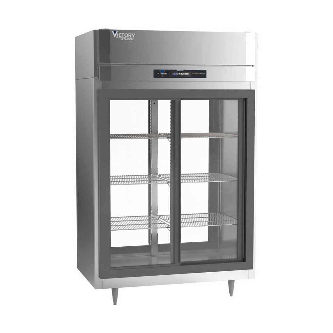 Victory DRS-2D-S1-PT-LD-HC 52" Two Section Pass-Thru Refrigerator w/ 4 Glass Sliding Full Doors, Stainless Steel, 48.5 cu ft