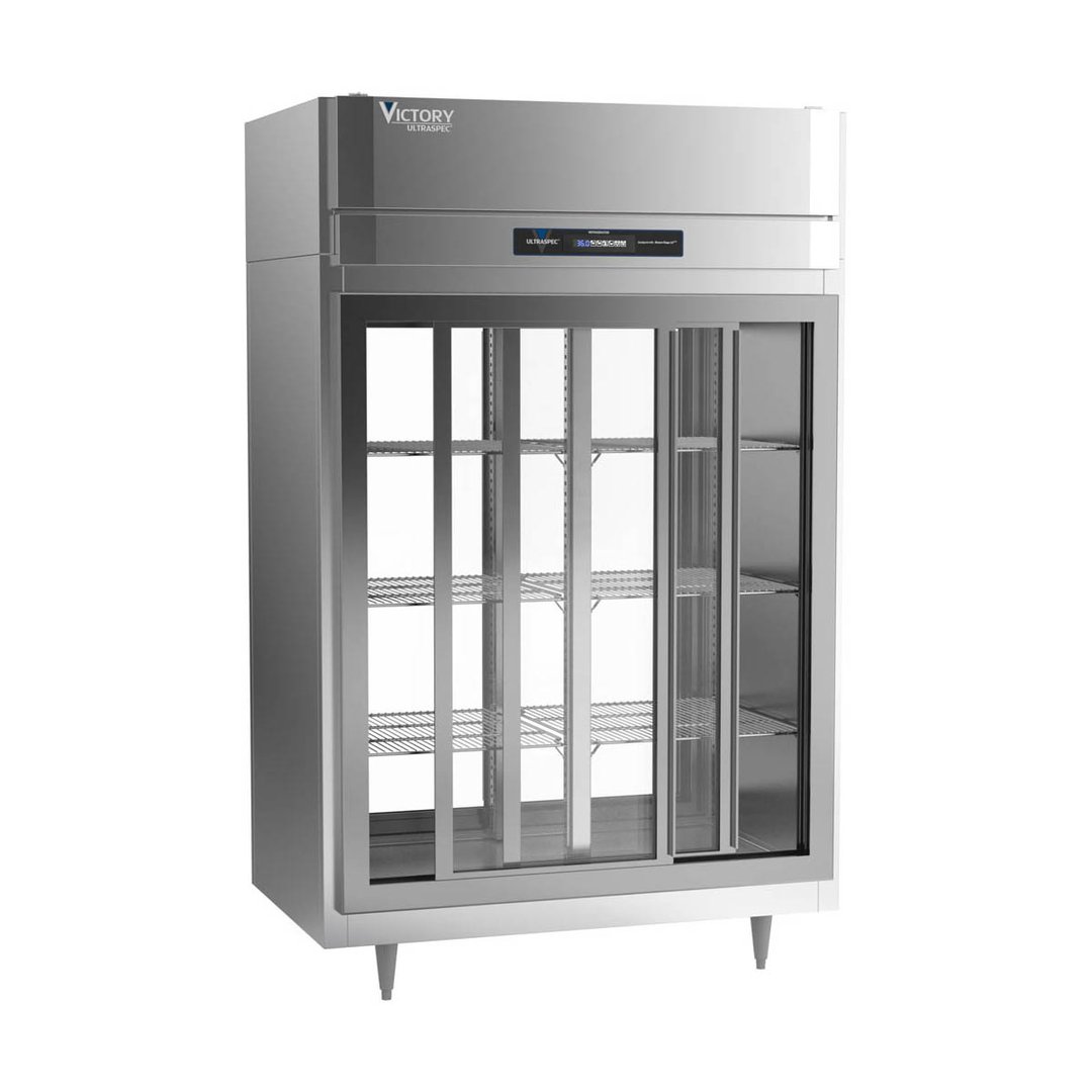 Victory DRS-2D-S1-PT-LD-HC 52" Two Section Pass-Thru Refrigerator w/ 4 Glass Sliding Full Doors, Stainless Steel, 48.5 cu ft