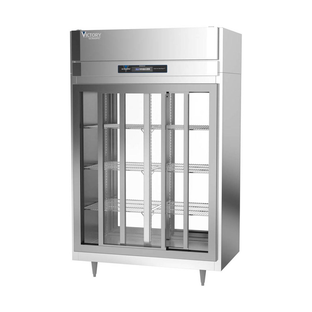 Victory DRS-2D-S1-PT-LD-HC 52" Two Section Pass-Thru Refrigerator w/ 4 Glass Sliding Full Doors, Stainless Steel, 48.5 cu ft