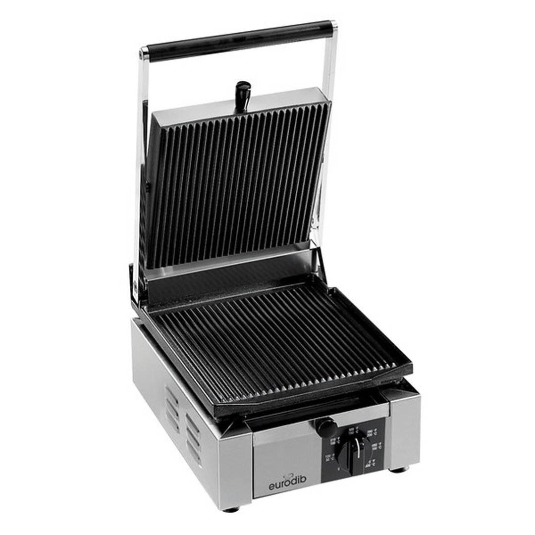 Eurodib ELIO-110 11" Single Commercial Panini Sandwich Grill w/ Cast Iron Grooved Plates, 110V