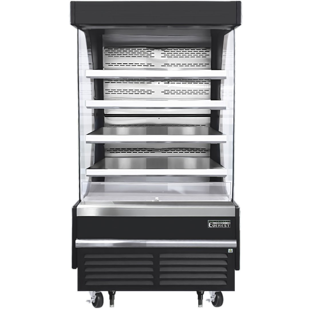 Everest EOMV-36-B-28-T 37" Vertical Open Air Merchandiser in Black, High Profile, 4 Shelves, 12.8 cu. ft.