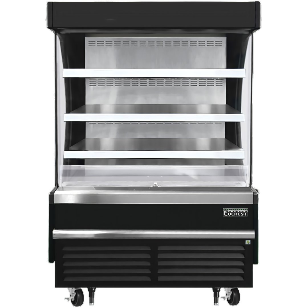 Everest EOMV-48-B-28-S 48" Vertical Open Air Merchandiser in Black, High Profile, 3 Shelves, 12.2 cu. ft.