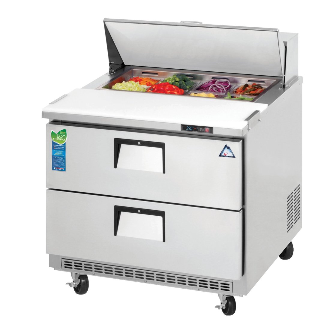 Everest EPBNSR2-D2 35" One Section Sandwich/Salad Prep Table w/ 2 Drawers, 8 Pans