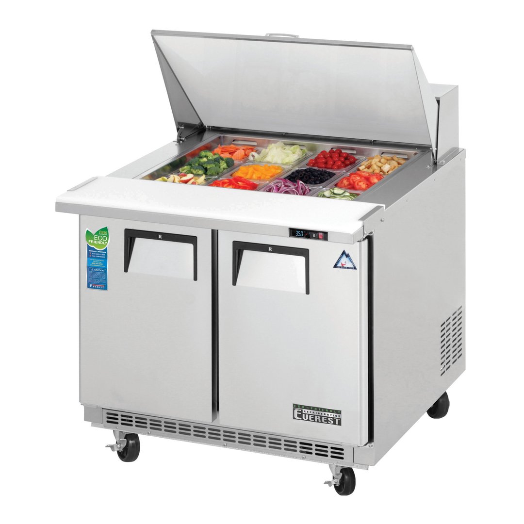 Everest EPBSR2 35" Two Section Mega Top Sandwich/Salad Prep Table w/ 2 Doors, 12 Pans