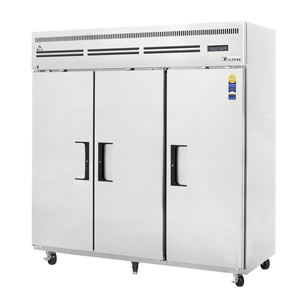 Everest ESF3 74" Three Section Reach-In Freezer w/ 3 Solid Doors, Top Mount, 71 cu. ft.