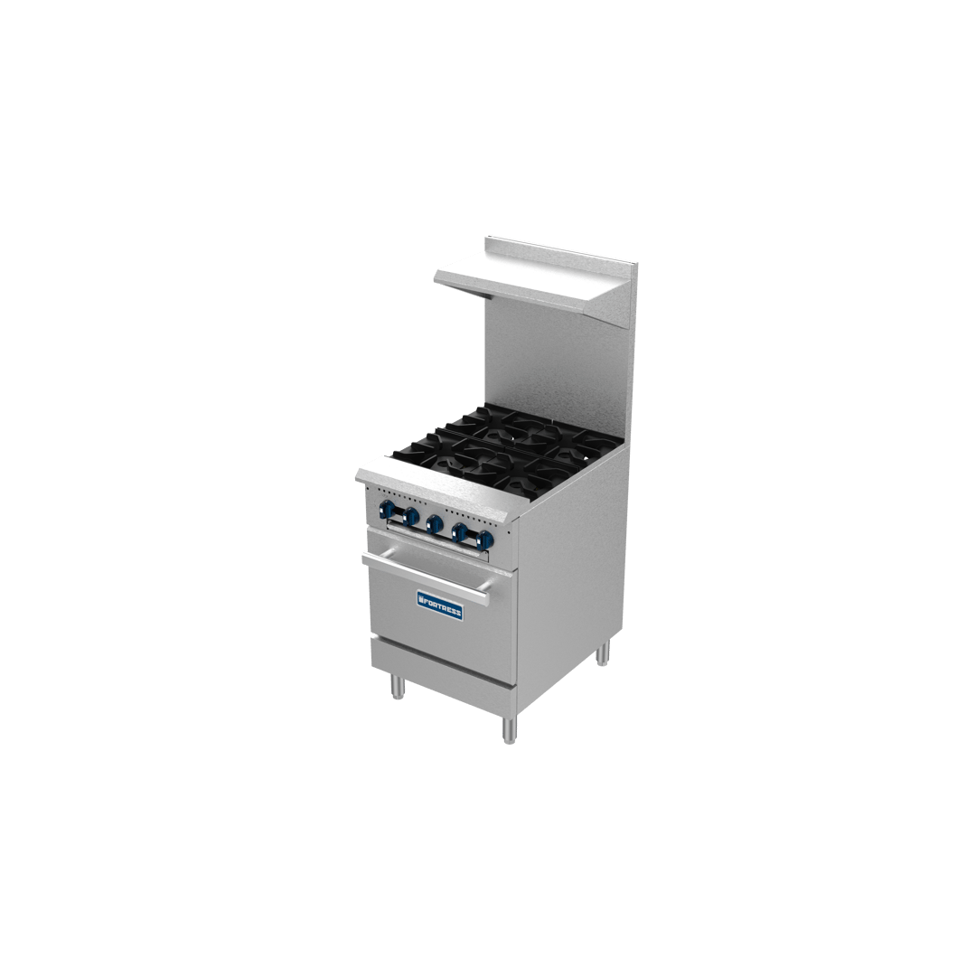 Fortress FGR4B 24" Gas Restaurant Range w/ (4) Open Burners, (1) Standard Oven, 130.000 BTU