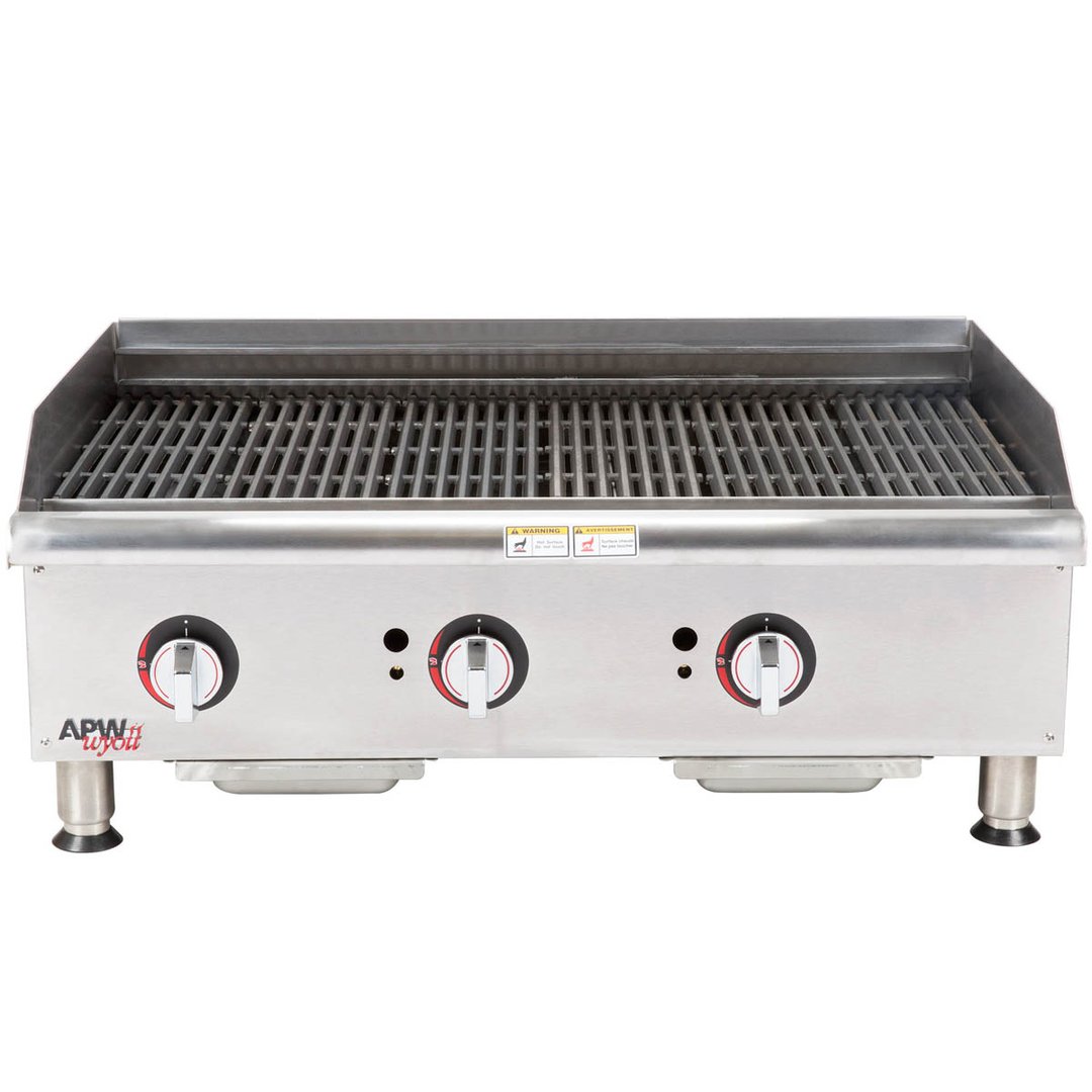 APW Wyott GCB-36S 36" Countertop Gas Radiant Charbroiler w/ (3) Burners, 90.000 BTU