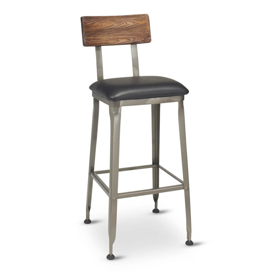 G & A 645-PS Hudson Barstool with Wood Back and Fully Welded Steel Frame, Walnut Wood Finish