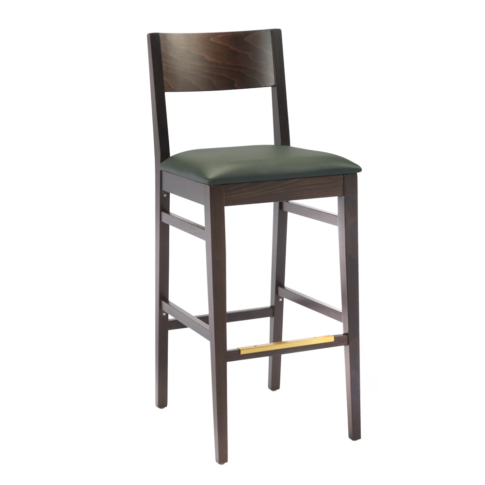 G & A 9643 Mercer Barstool with Wood Back and Padded Seat, Walnut Finish, Beechwood Frame