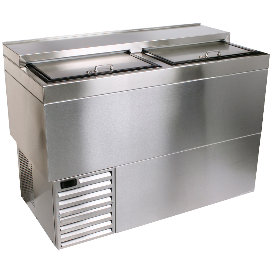 Glastender ST96-S 96" Deep Well Flat Top Bottle Cooler w/ 4 Sliding Doors, 5 Wire Partitions