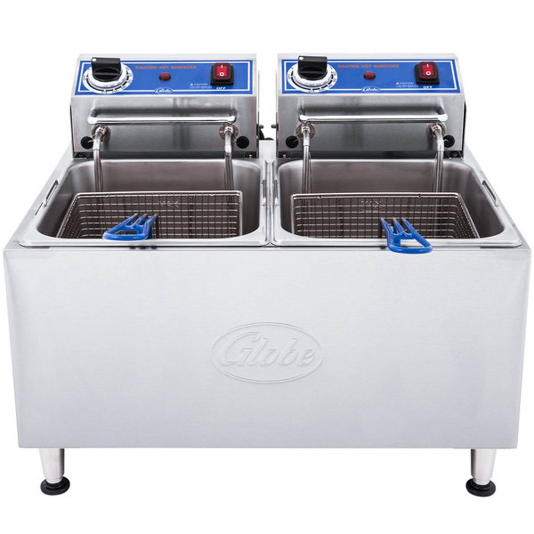 Globe PF32E Split Pot Countertop Electric Fryer w/ 2 Baskets, 32-Lb. Capacity, 208/240V