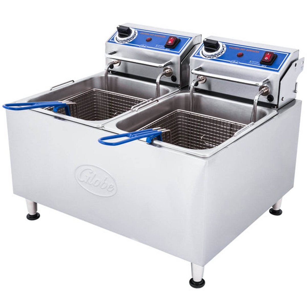 Globe PF32E Split Pot Countertop Electric Fryer w/ 2 Baskets, 32-Lb. Capacity, 208/240V