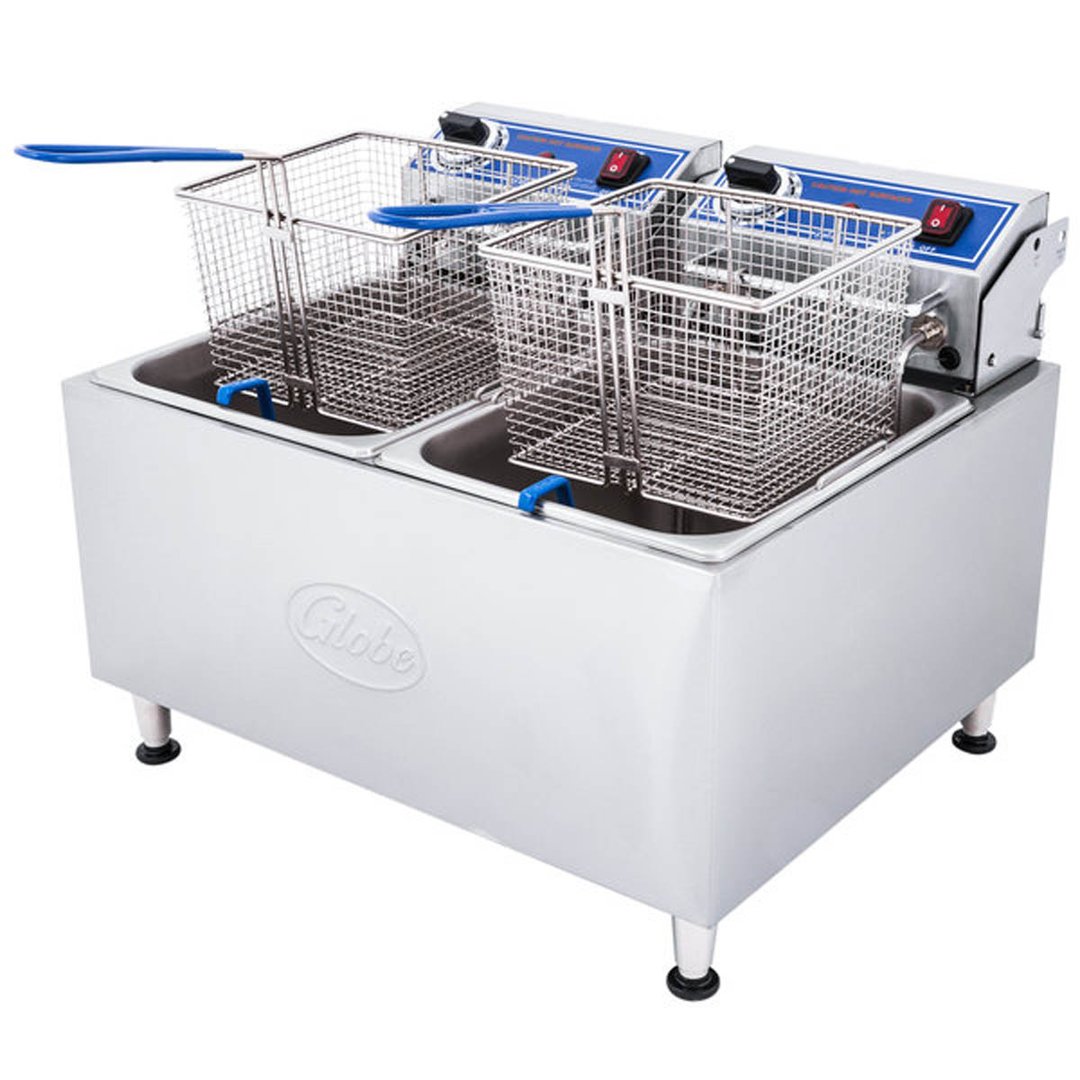 Globe PF32E Split Pot Countertop Electric Fryer w/ 2 Baskets, 32-Lb. Capacity, 208/240V