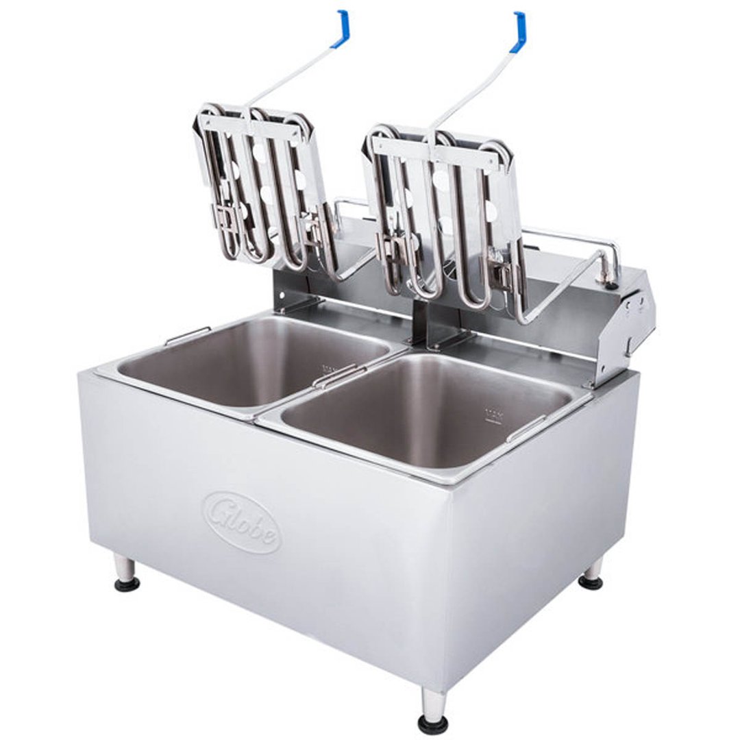 Globe PF32E Split Pot Countertop Electric Fryer w/ 2 Baskets, 32-Lb. Capacity, 208/240V