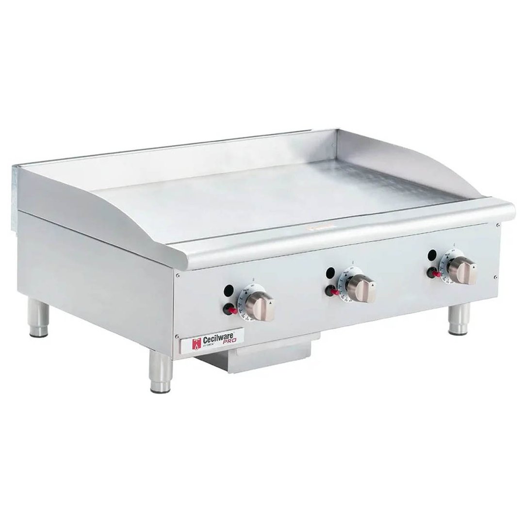 Cecilware® Pro CE-G36TPF 36" Countertop Gas Griddle with Thermostatic Controls, 90.000 BTU