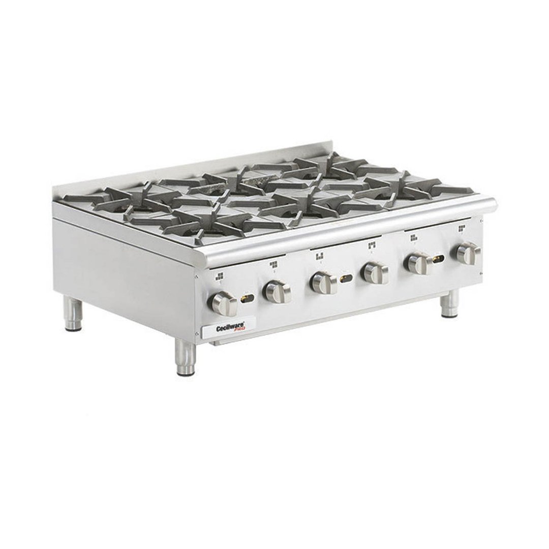 Cecilware® Pro HPCP636 36" Countertop Gas Hotplate with (6) Burners, Manual Controls, 132.000 BTU