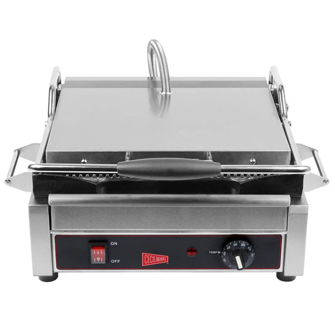 Cecilware® Pro SG1LG 20" Single Plus Cast Iron Sandwich Panini Grill w/ Grooved Plates,120V
