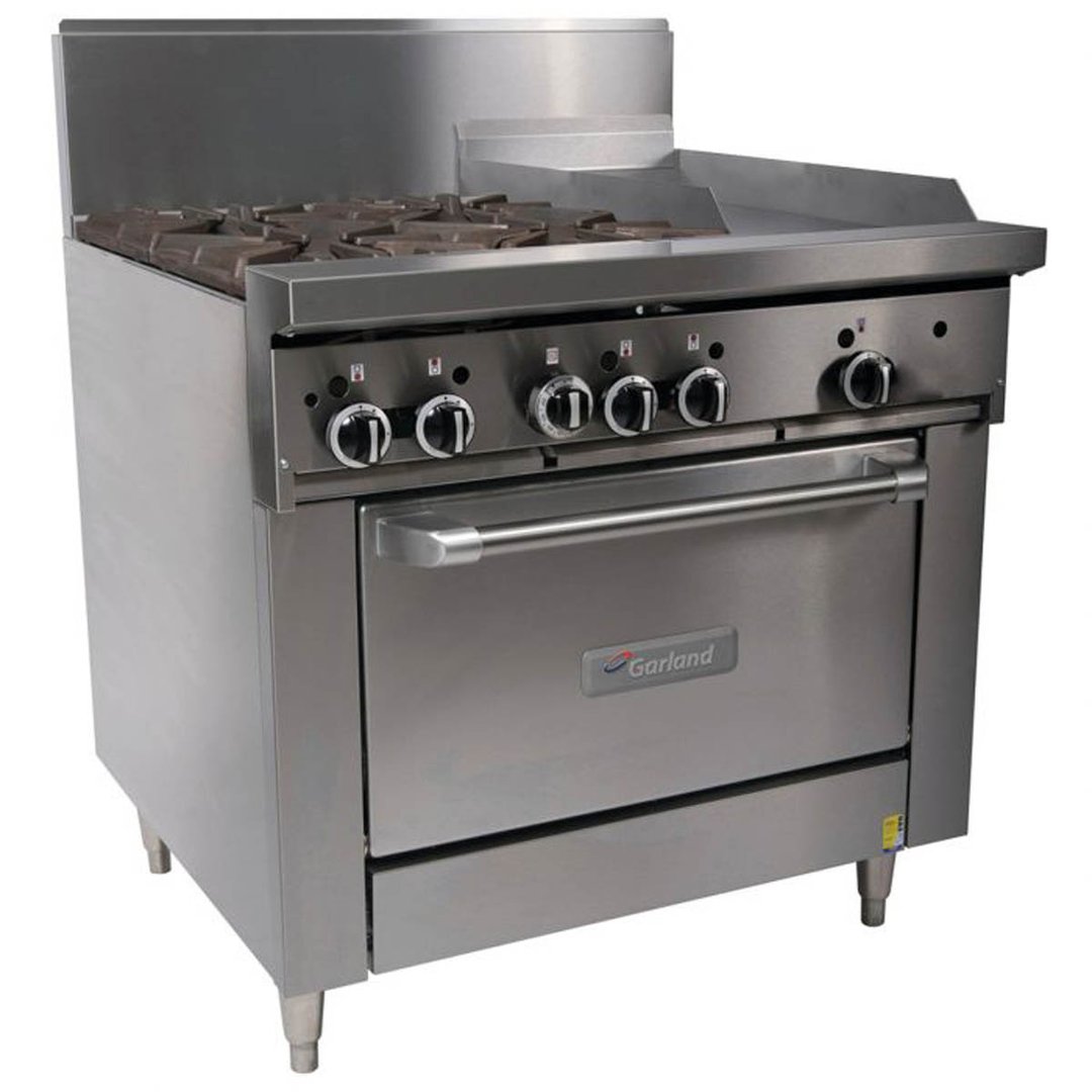 Garland US Range G36-4G12R 36" Gas Reaturant Range, (4) Open Burners, 12" Griddle, (1) Standard Oven, 188.000 BTU 