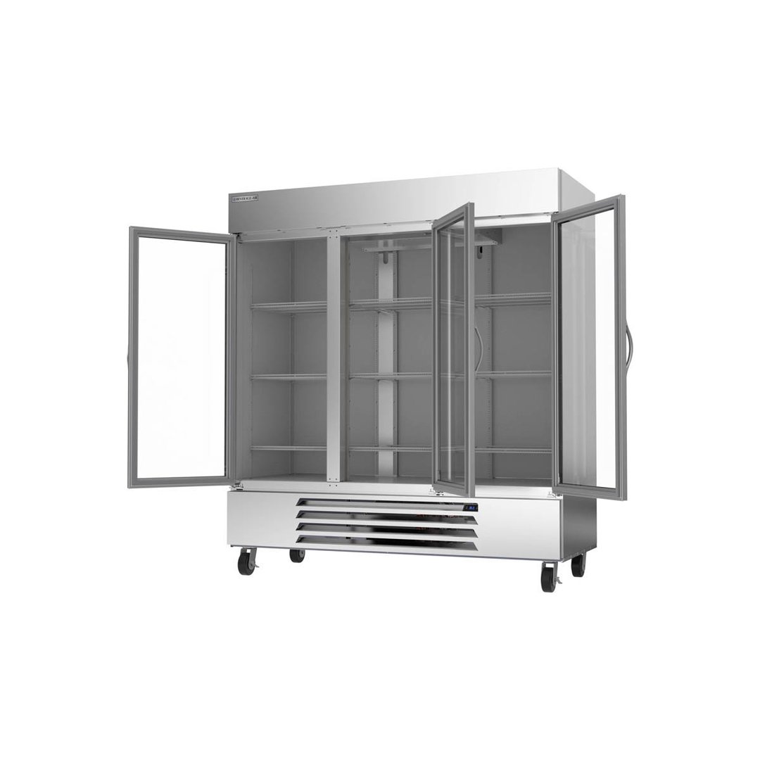Beverage Air HBR72HC-1-G 75" Three Section Reach-In Refrigerator w/ 3 Glass Full Doors, Bottom Mount, 1/2 hp, 69 cu. ft.