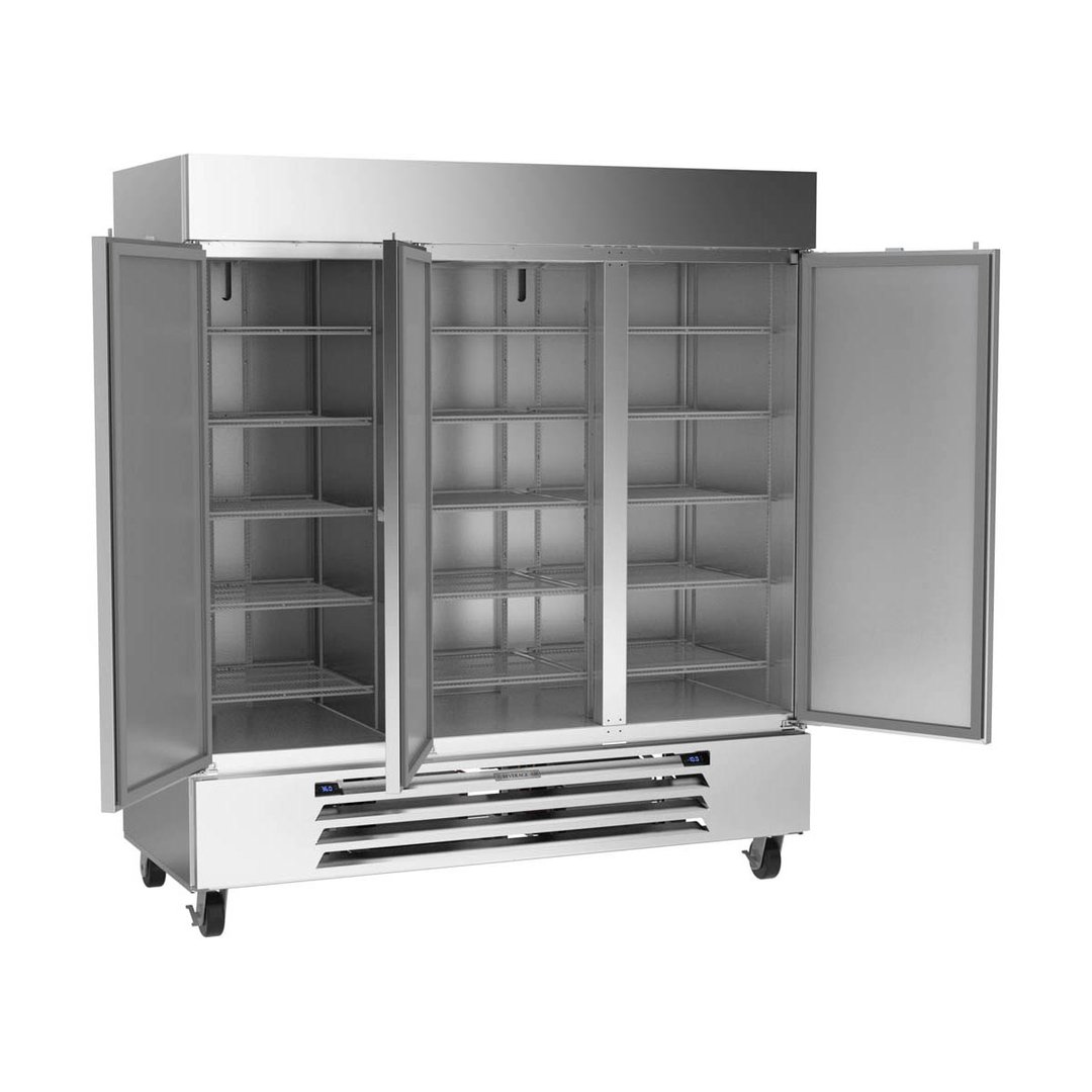 Beverage Air HBRF72HC-1-B 75" 3-Section Reach-In Refrigerator/Freezer Combo w/ 3 Solid Doors