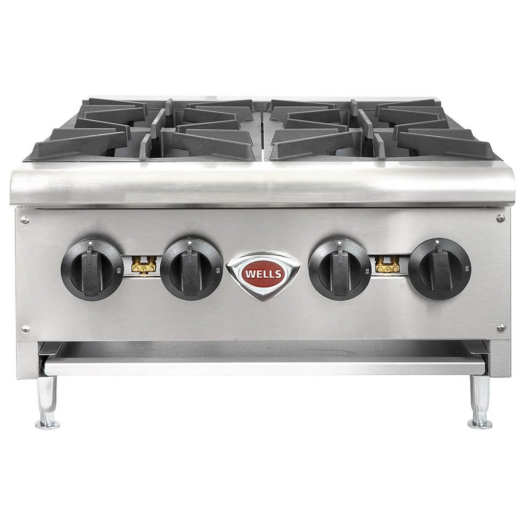 Wells HDHP-2430G 23" Countertop Gas Hotplate with (4) Burners, Manual Controls, 106.000 BTU